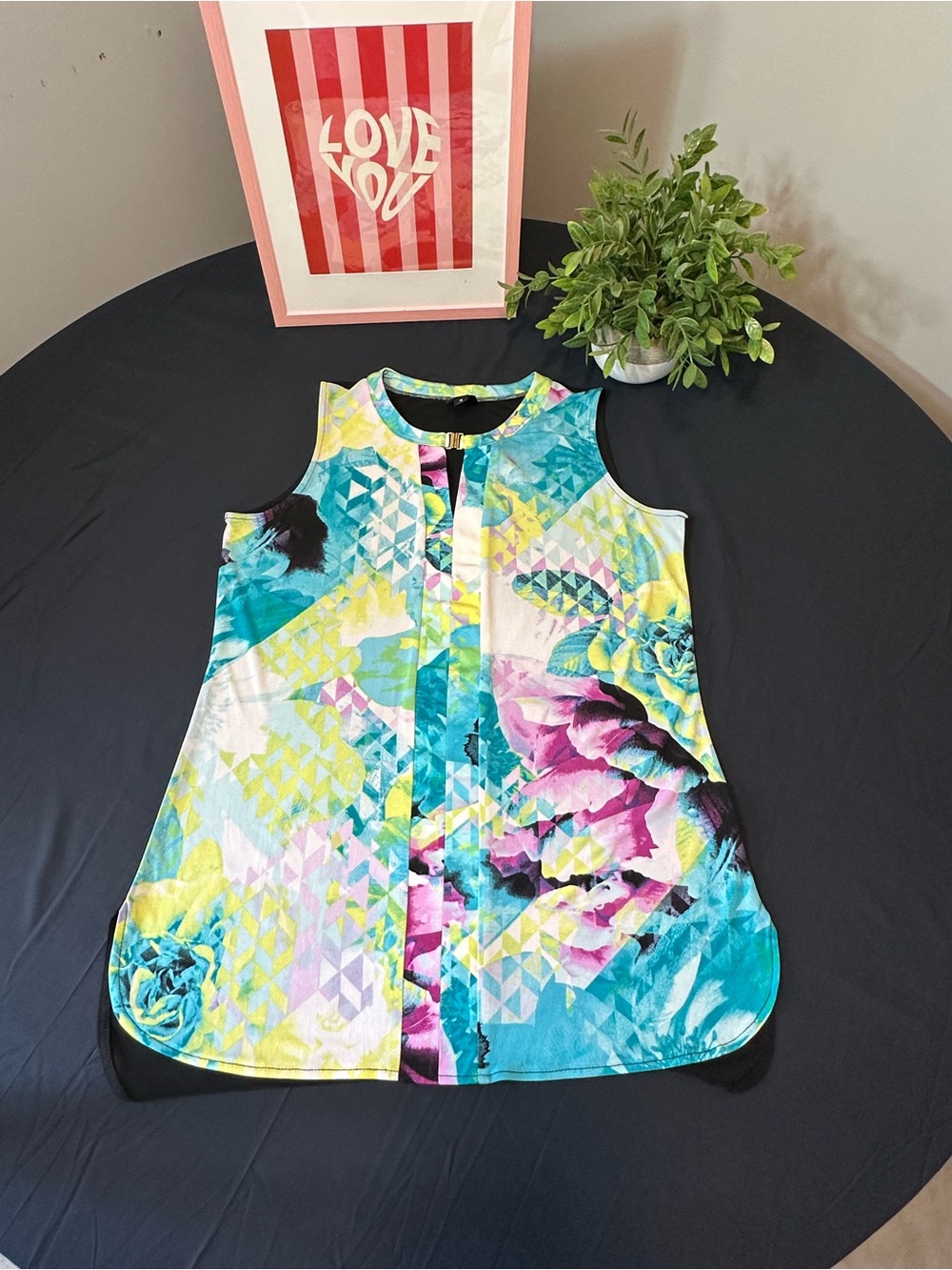 Worthington Girls Sleeveless Floral Geometric Dress - Turquoise, Pink & Yellow